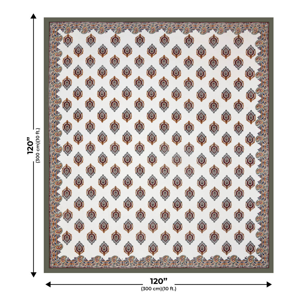 JaipurFabric® booti block print greenish king size premium cotton bed sheet