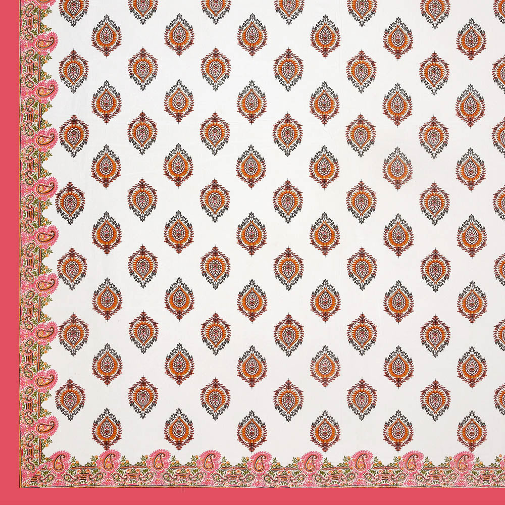 JaipurFabric® booti block print peachy king size premium cotton bed sheet