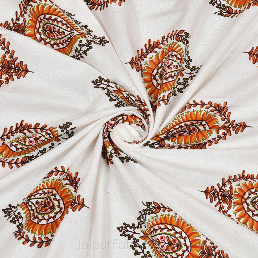 JaipurFabric® booti block print peachy king size premium cotton bed sheet