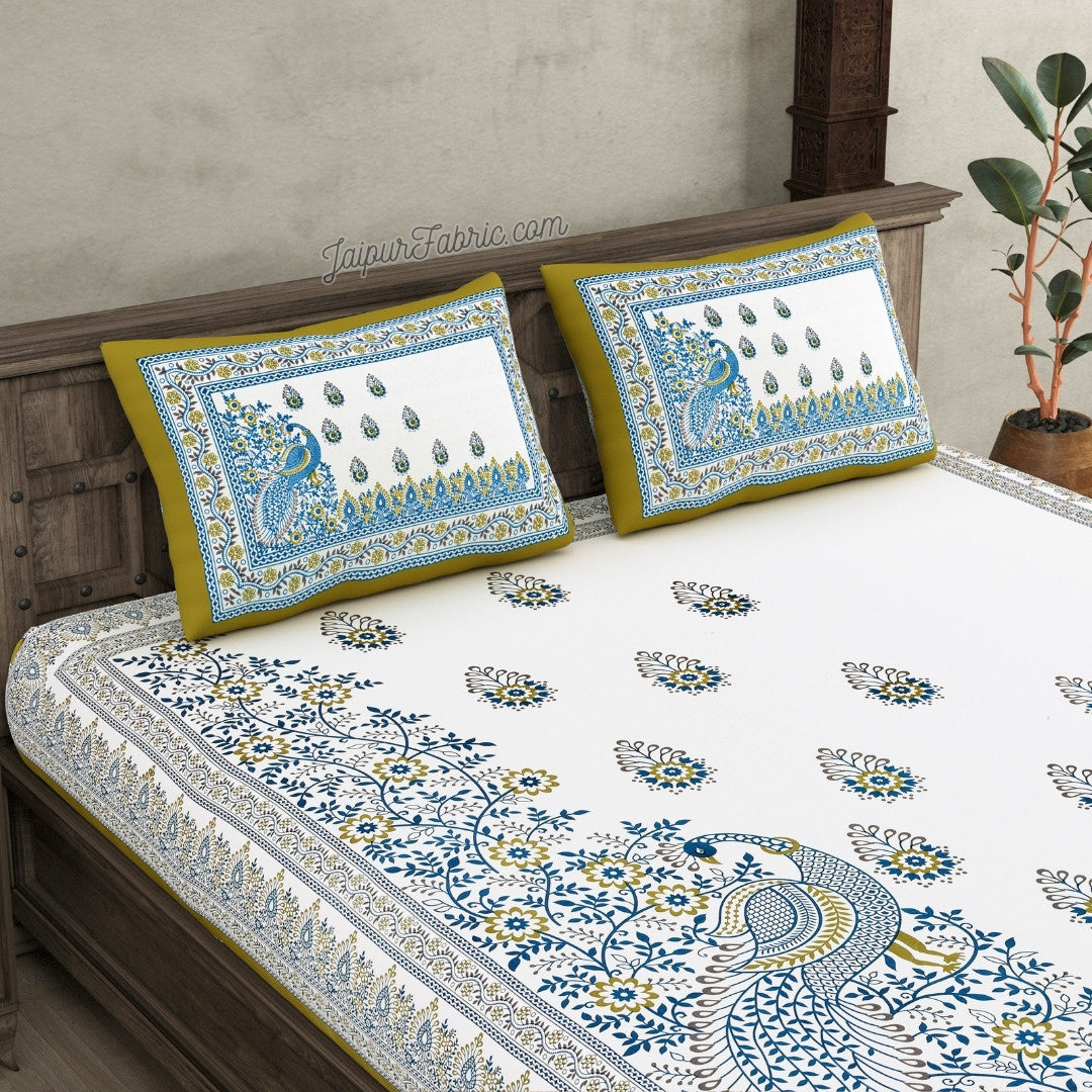 Artistic Beauty Contrast Green King Size Premium Cotton Bed Sheet