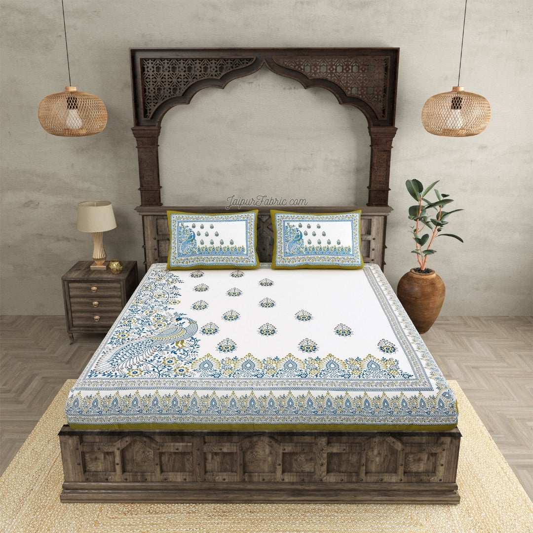 Artistic Beauty Contrast Green King Size Premium Cotton Bed Sheet