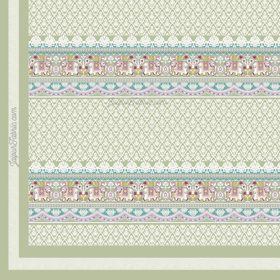 Mint Green Adorable Elephant Print Design Super King Size Bedsheet