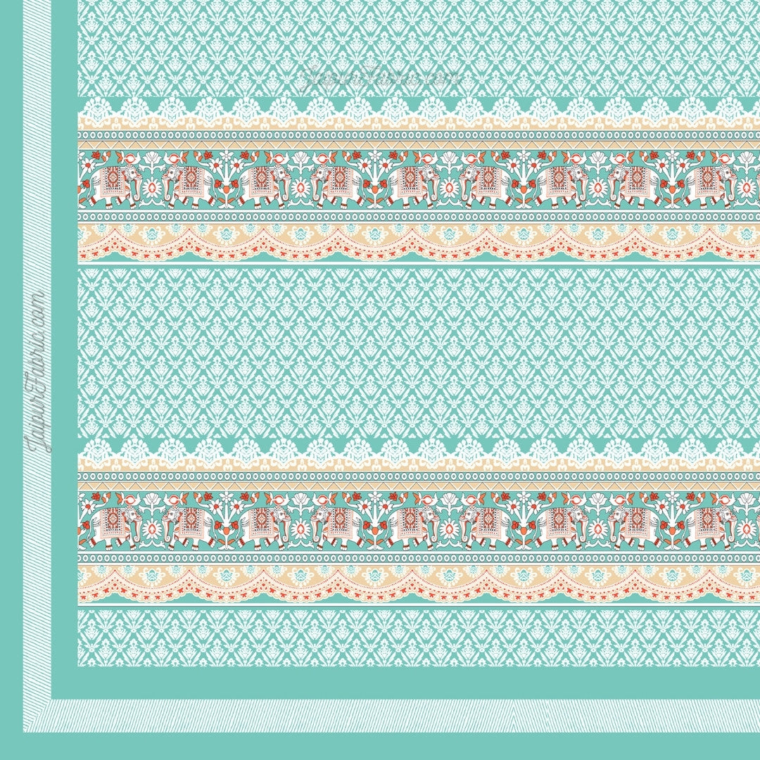 Serene Teal Elegant Elephant Print Design Super King Size Bedsheet