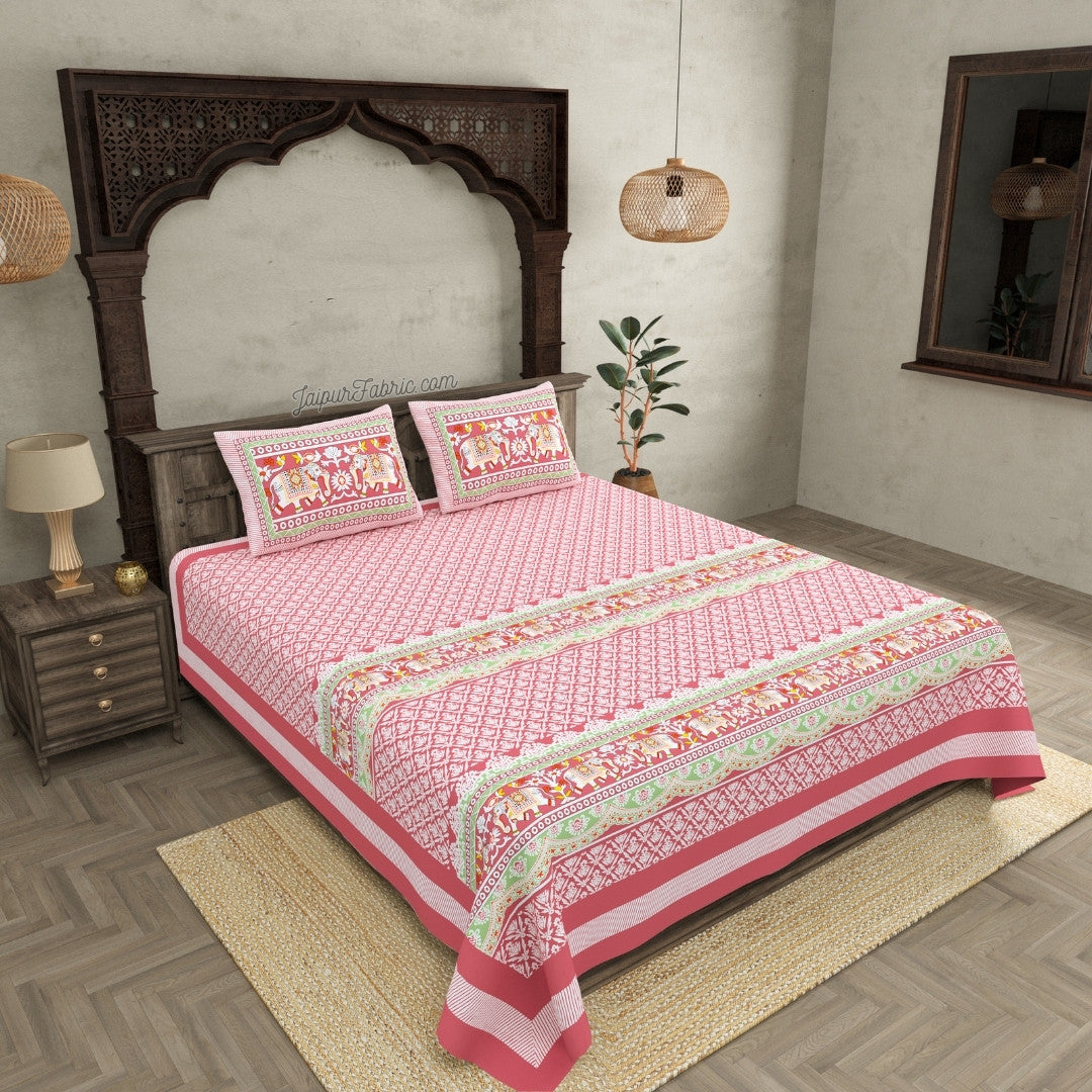 Blush Pink Super King Size Bedsheet with Adorable Elephant Print