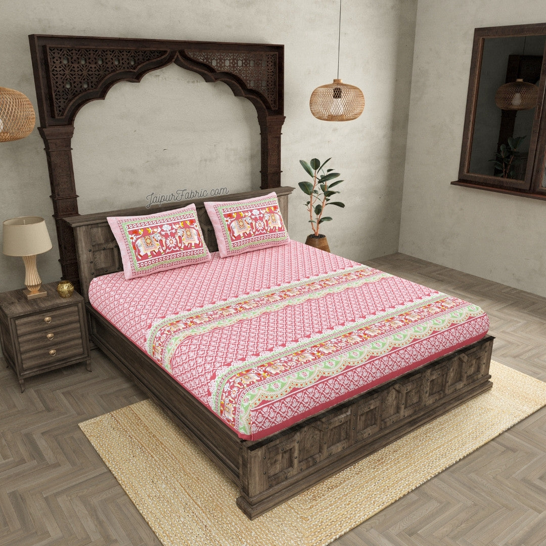 Blush Pink Super King Size Bedsheet with Adorable Elephant Print