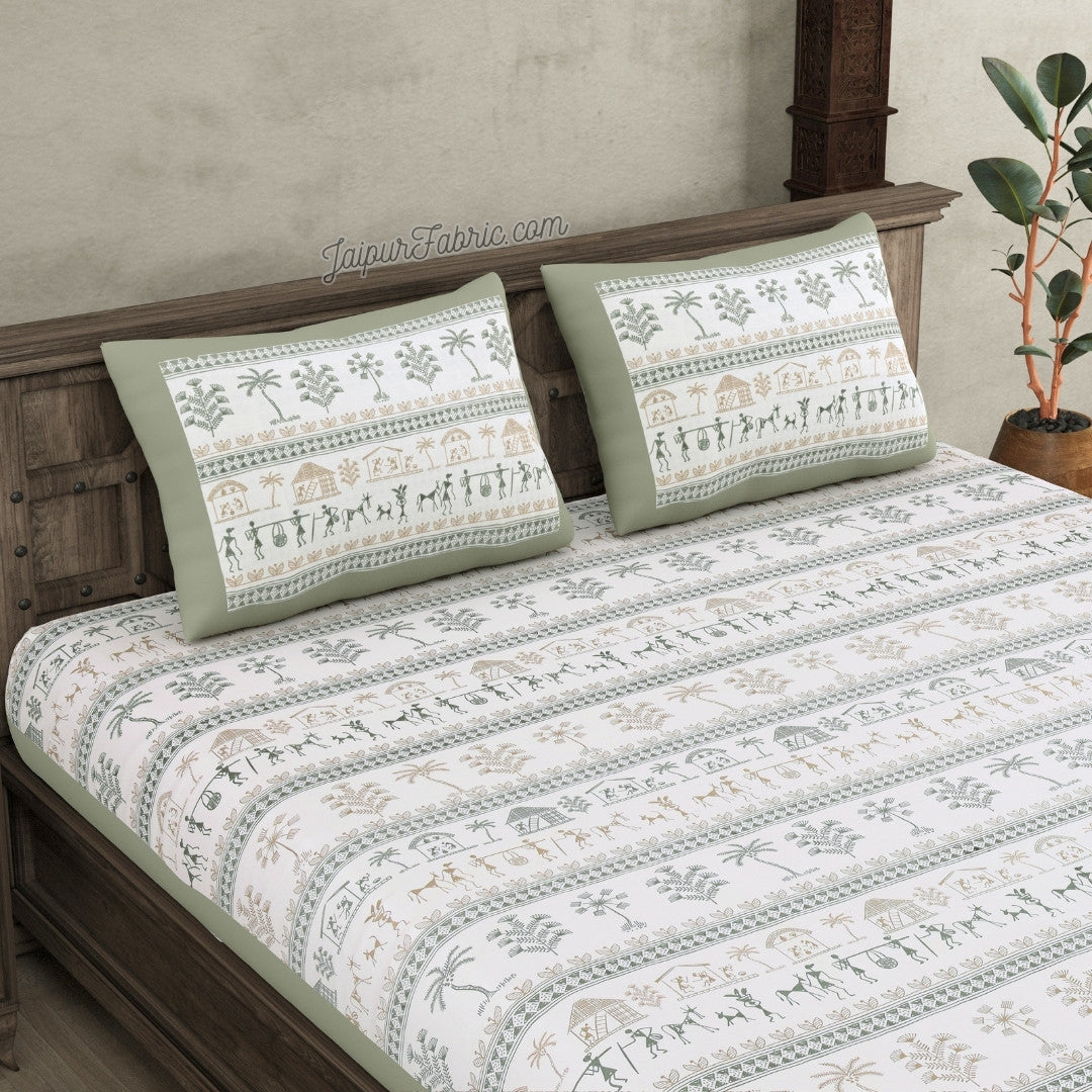 JaipurFabric® Urban Tribals Mint Green Super King Size Premium Cotton Bed Sheet