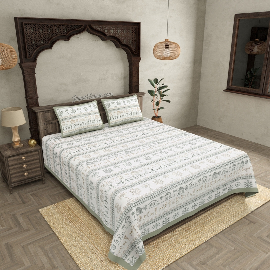 JaipurFabric® Urban Tribals Mint Green Super King Size Premium Cotton Bed Sheet