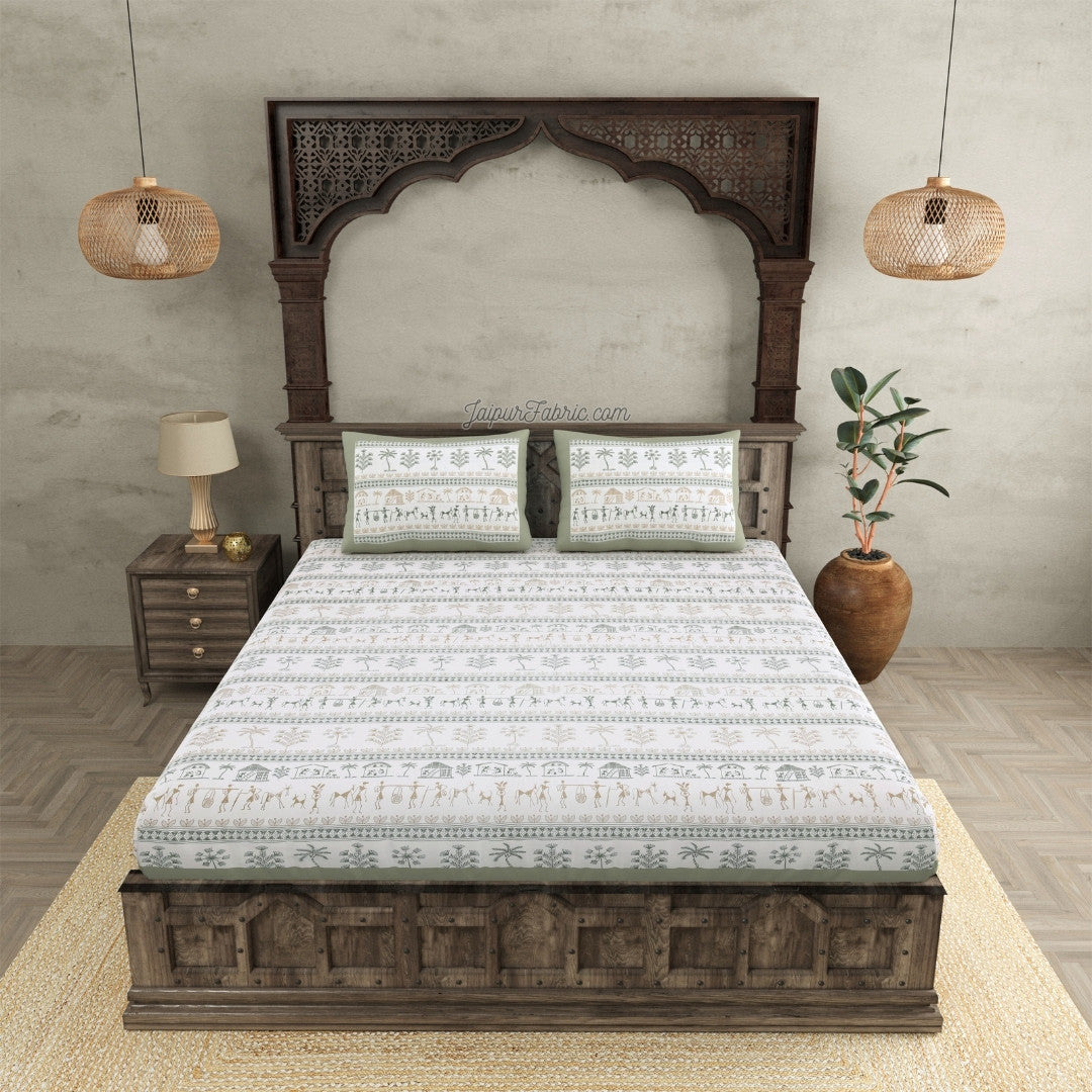 JaipurFabric® Urban Tribals Mint Green Super King Size Premium Cotton Bed Sheet