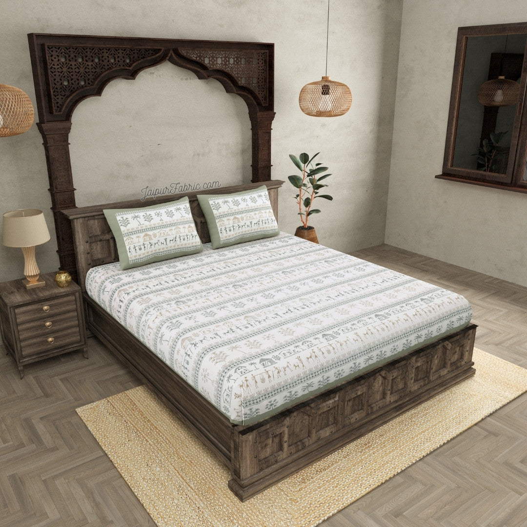 JaipurFabric® Urban Tribals Mint Green Super King Size Premium Cotton Bed Sheet
