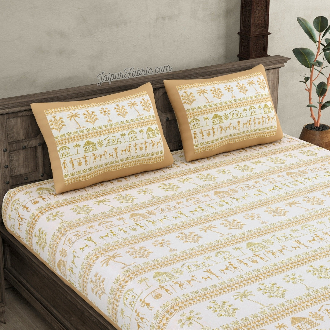 JaipurFabric® Urban Tribals Sand Brown Super King Size Premium Cotton Bed Sheet