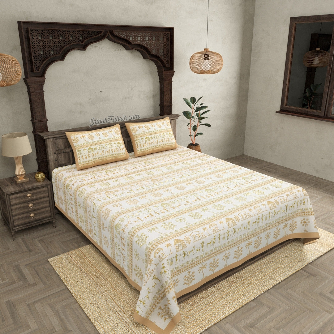 JaipurFabric® Urban Tribals Sand Brown Super King Size Premium Cotton Bed Sheet