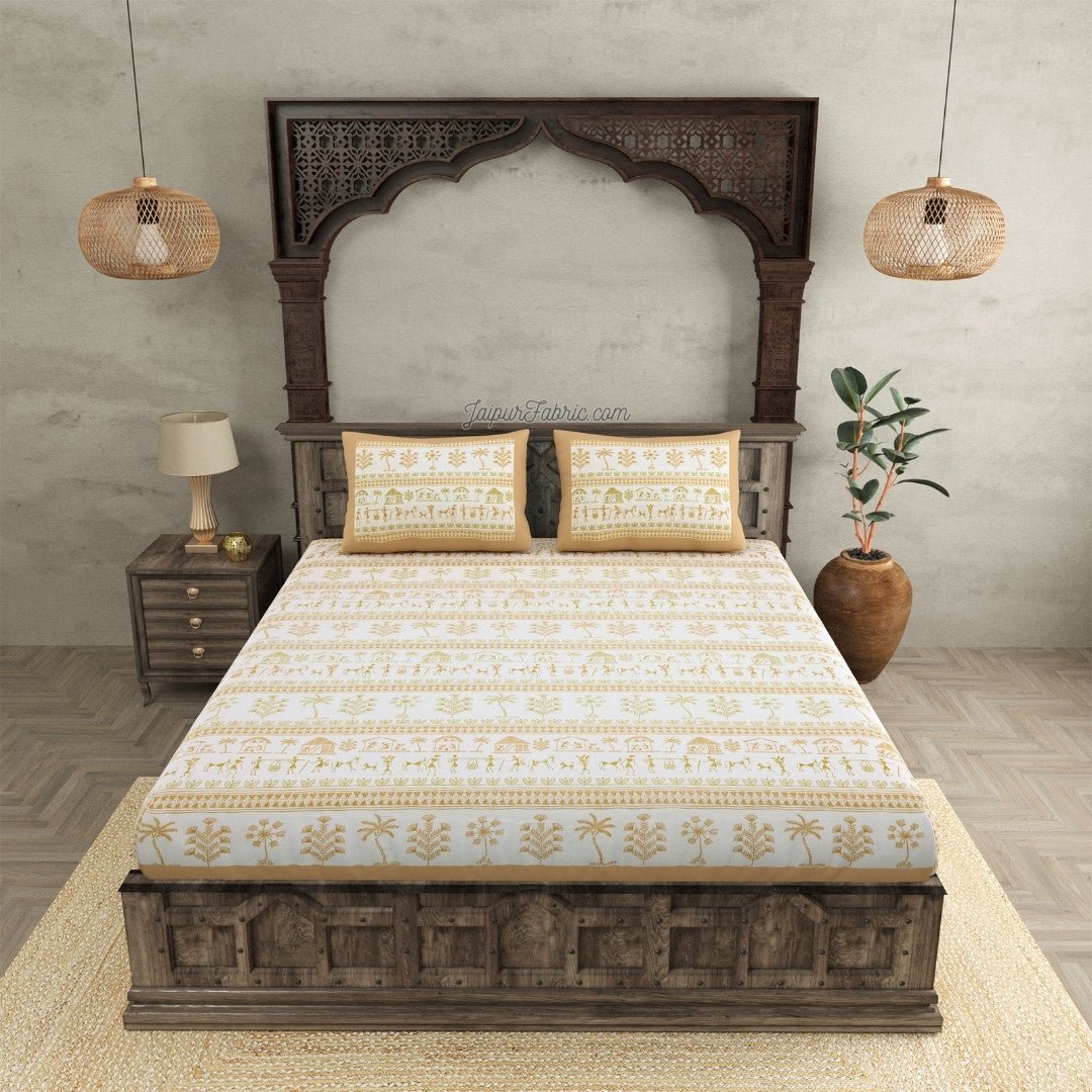 JaipurFabric® Urban Tribals Sand Brown Super King Size Premium Cotton Bed Sheet