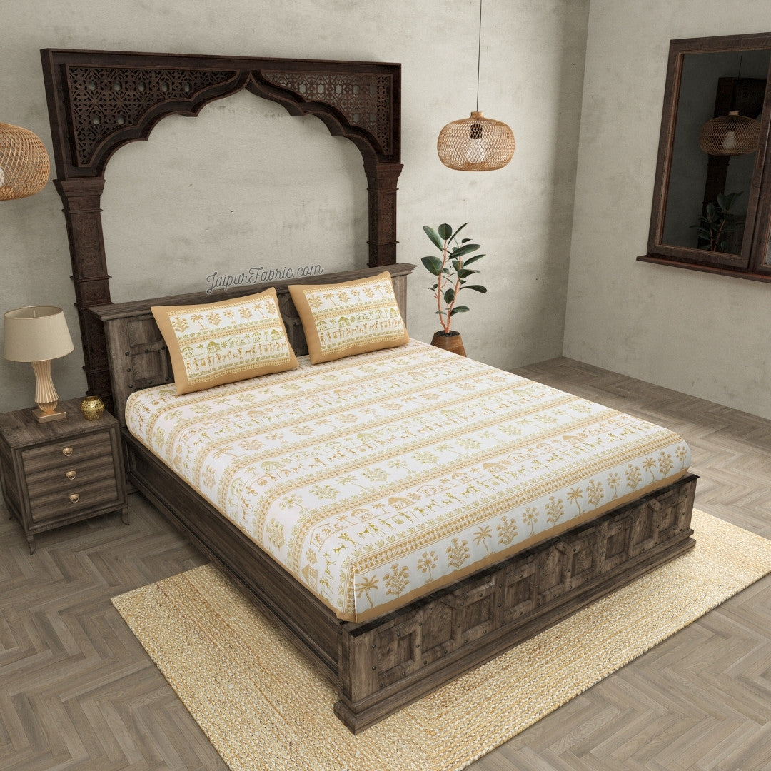 JaipurFabric® Urban Tribals Sand Brown Super King Size Premium Cotton Bed Sheet