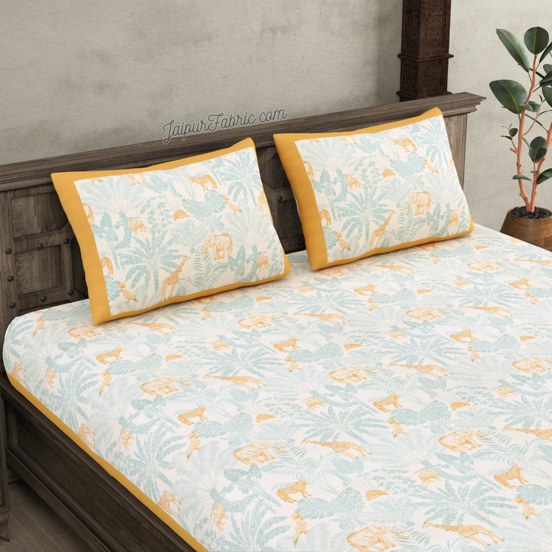 Wildlife Wonders Super King Size Mustard & Teal Bedsheet with Animal Prints