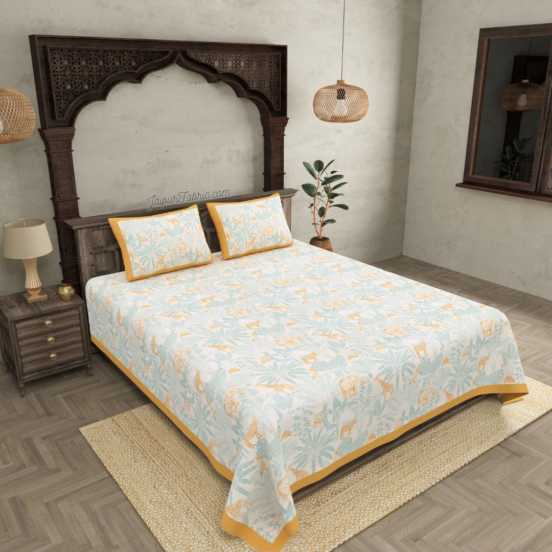 Wildlife Wonders Super King Size Mustard & Teal Bedsheet with Animal Prints