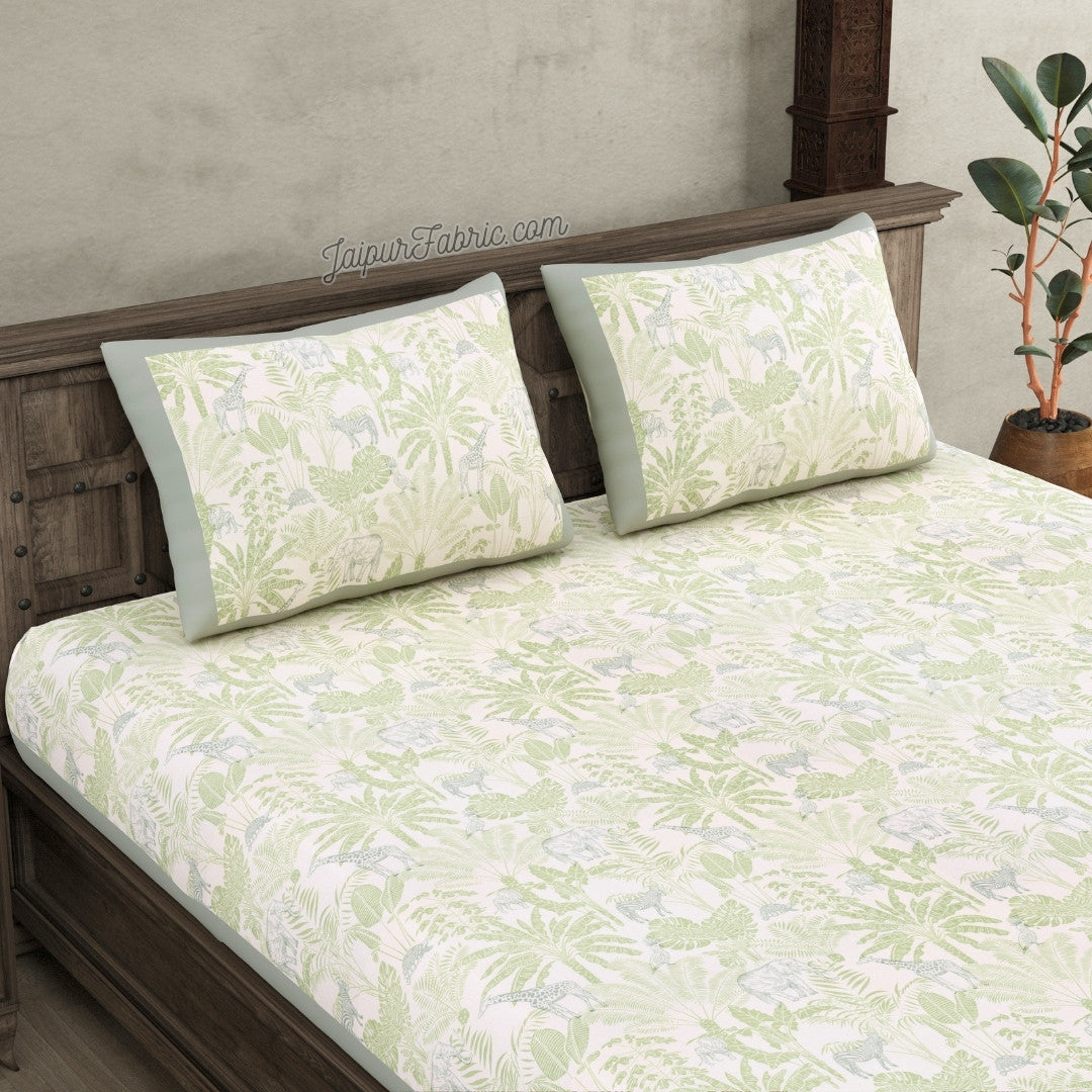 Safari Adventure Super King Size Bedsheet with Grey Border and Animal Prints