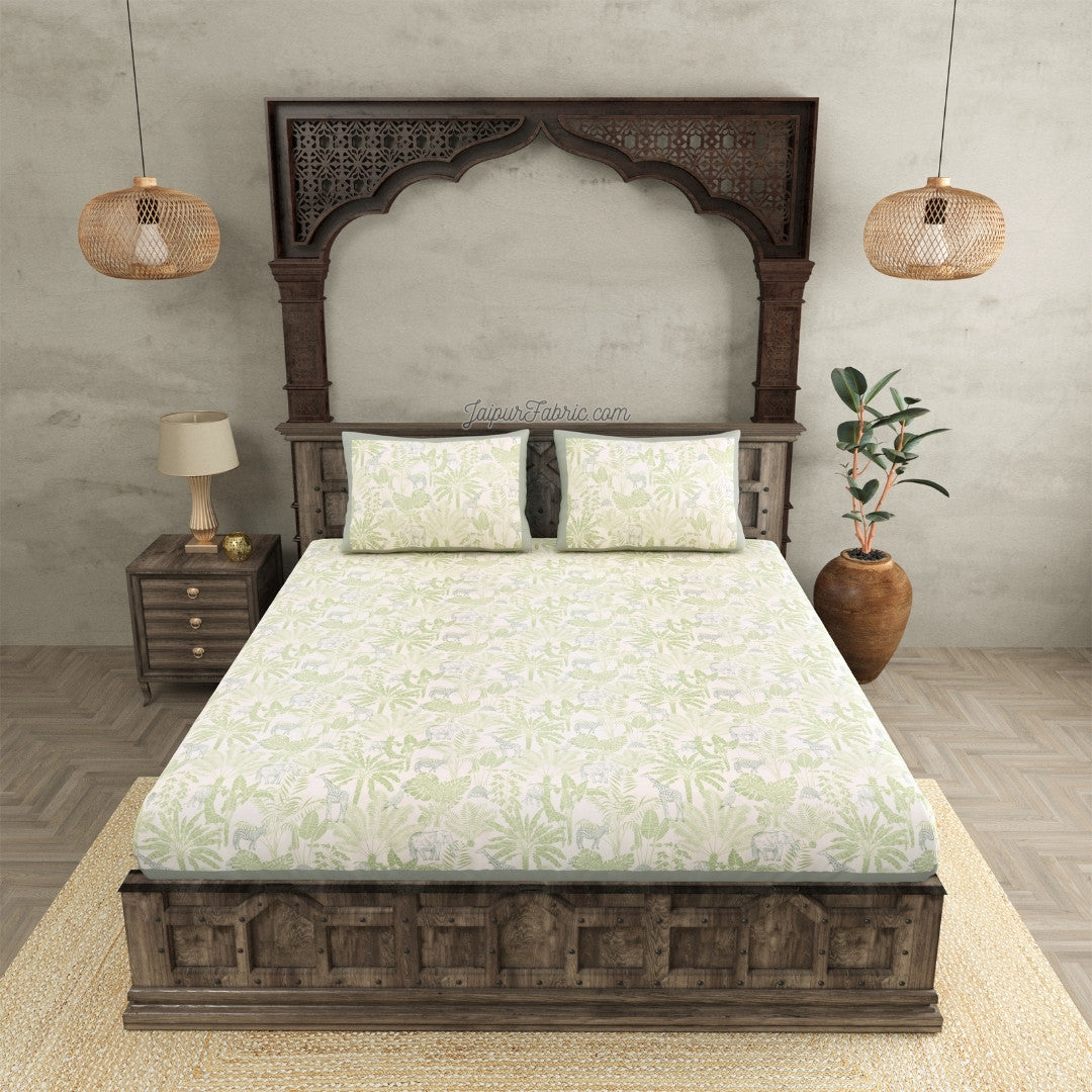 Safari Adventure Super King Size Bedsheet with Grey Border and Animal Prints