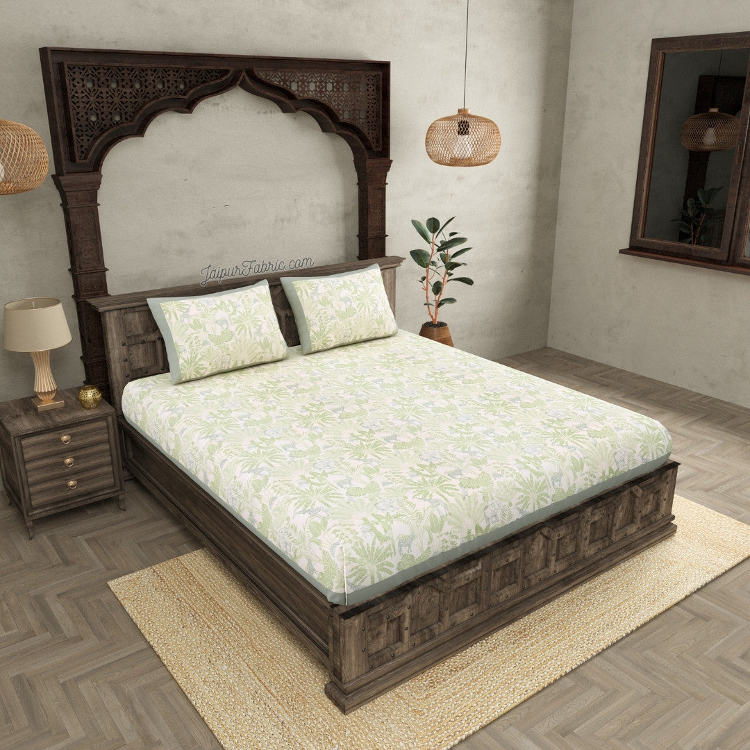 Safari Adventure Super King Size Bedsheet with Grey Border and Animal Prints