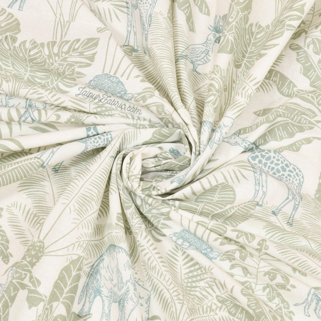 Exotic Wildlife Print Super King Size Bedsheet in Green Tones