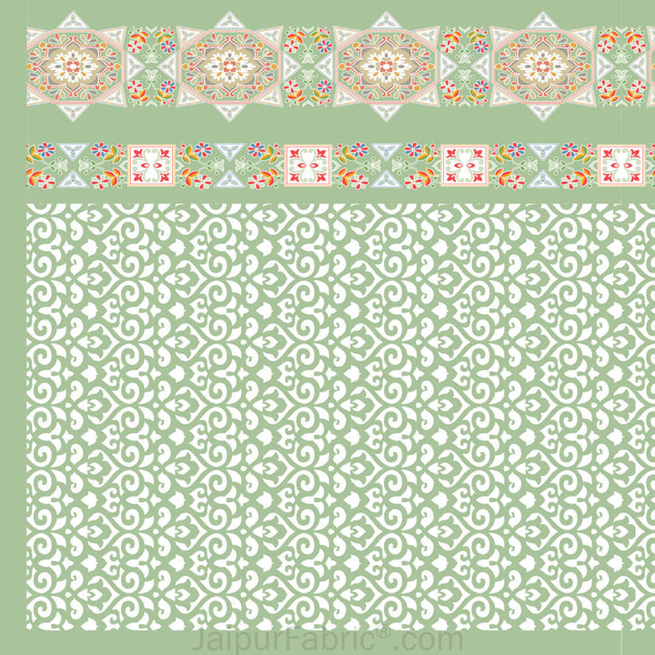 Green Ethnic Pure Cotton Fitted BedSheet
