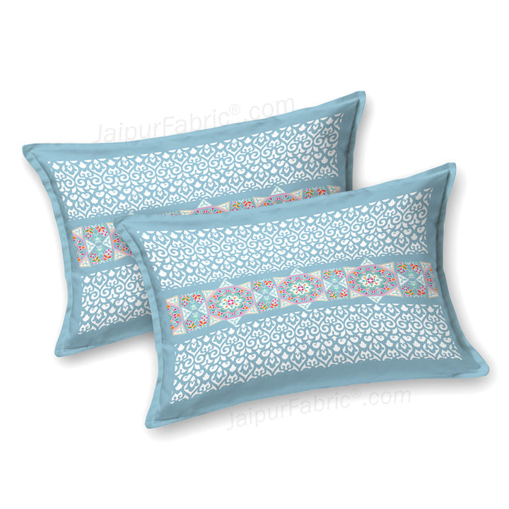 Blue Ethnic Oasis Pure Cotton Fitted BedSheet