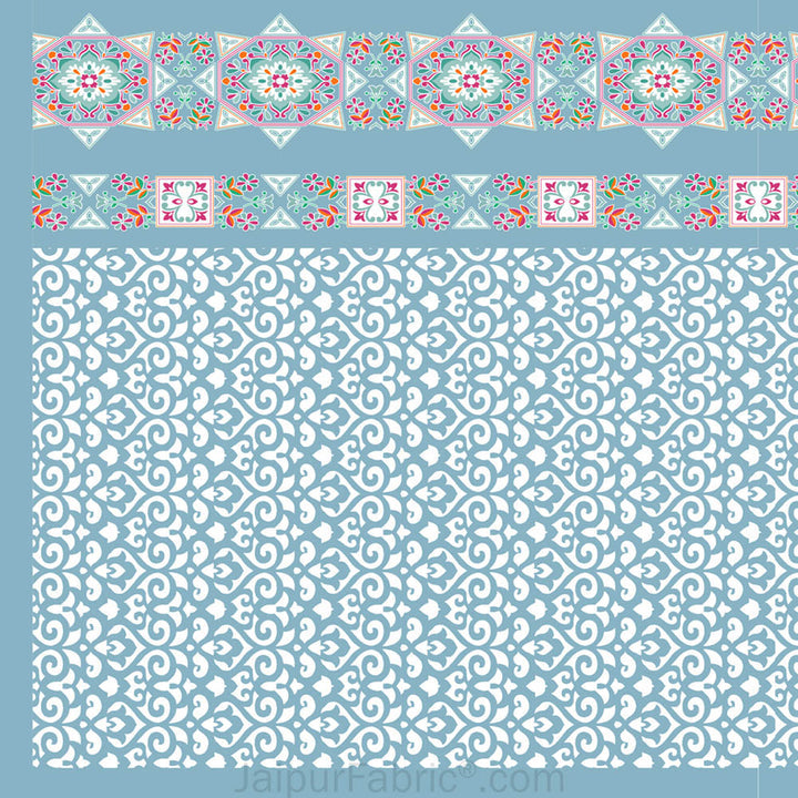 Blue Ethnic Oasis Pure Cotton Fitted BedSheet