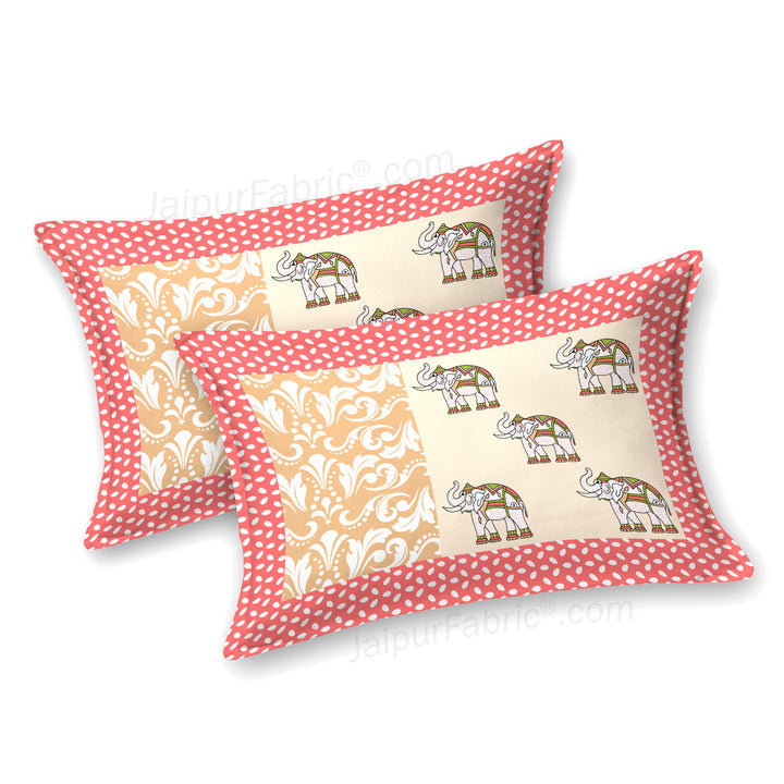 Yellowish Red Traditional Floral Pure Cotton Fitted BedSheet