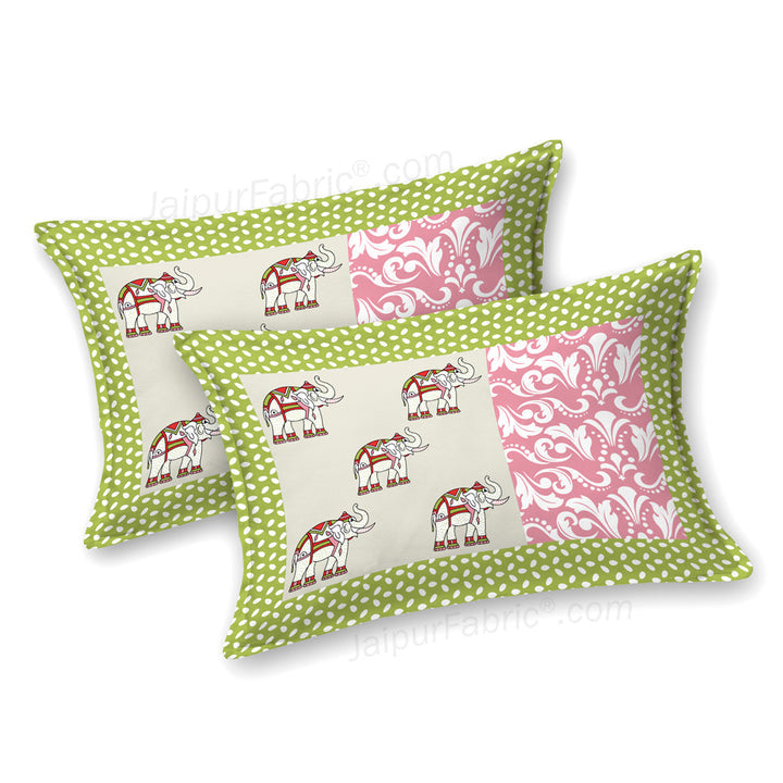 Pinkish Green Traditional Floral Pure Cotton Fitted BedSheet