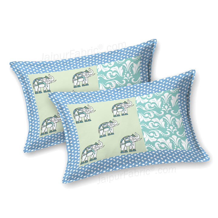 Sea Greenish Blue Traditional Floral Pure Cotton Fitted BedSheet