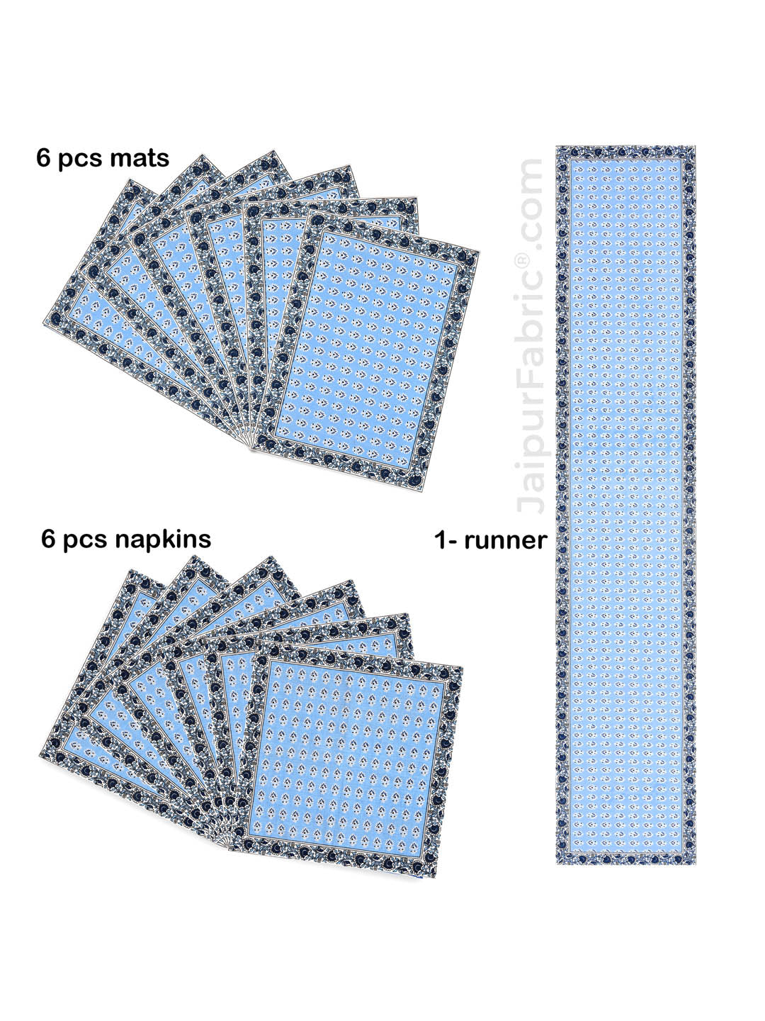 Blue Block Print Set of 13 Table Set