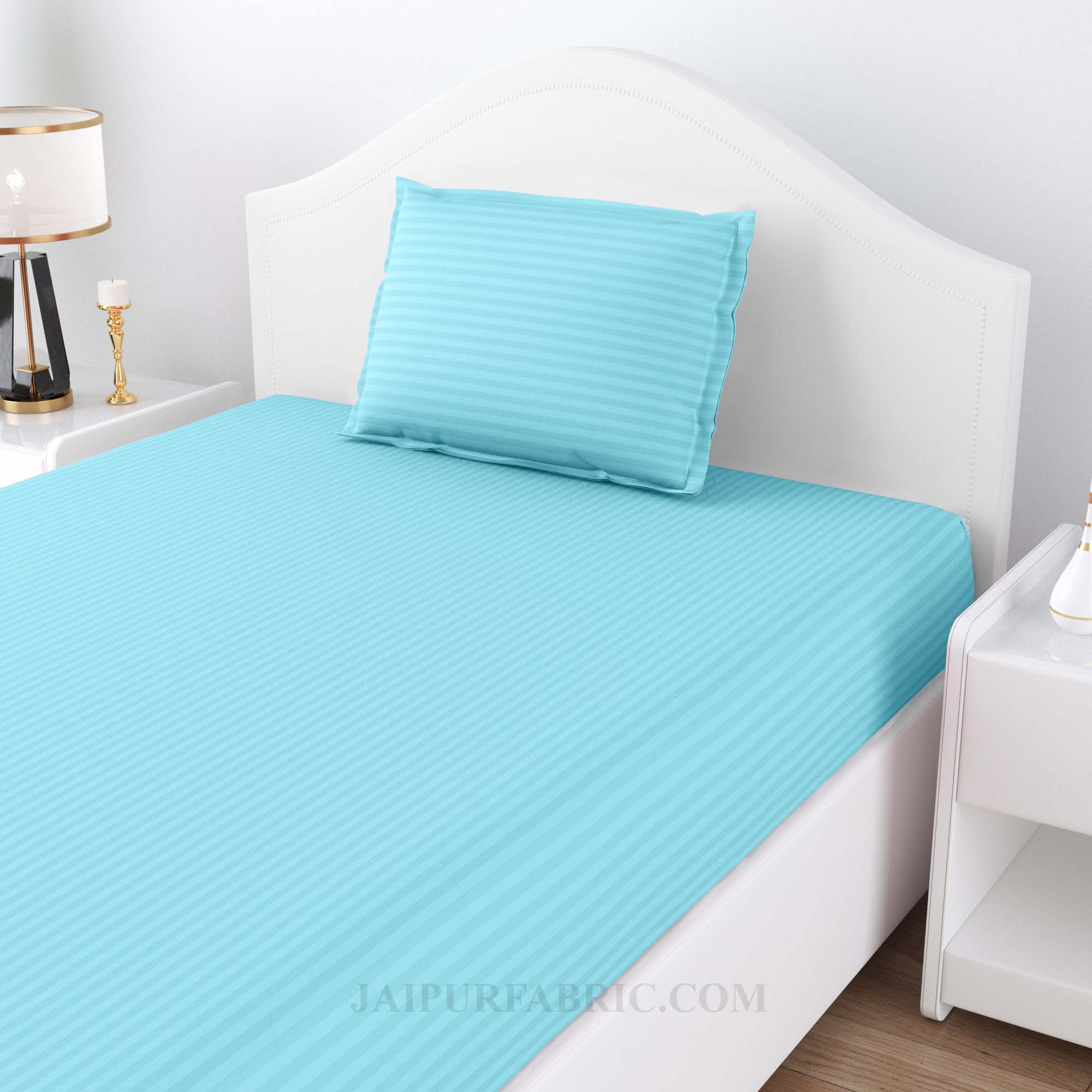 Sky Blue Satin Stripes Single BedSheet