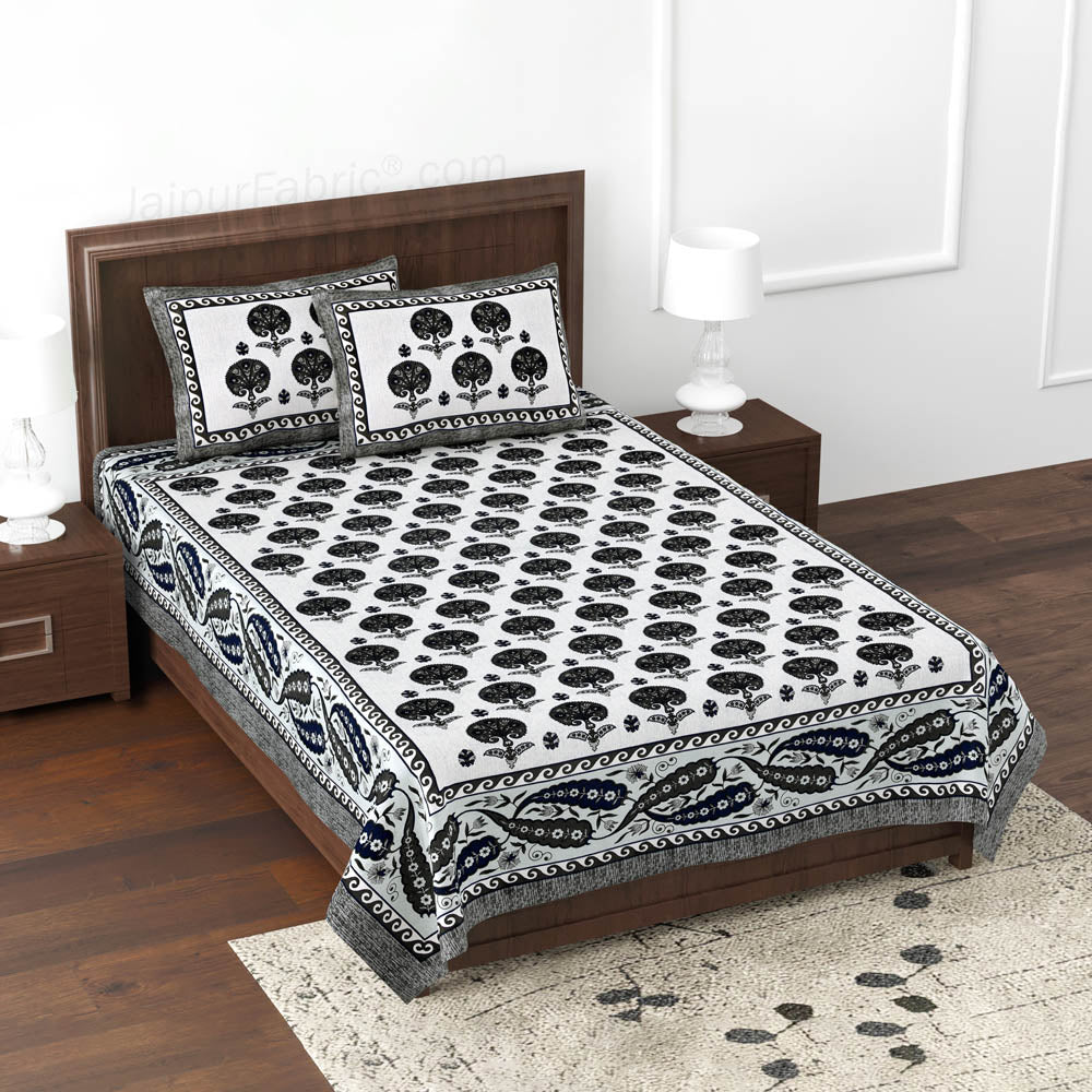 LeafLand Grey Single Bed Size Cotton Bedsheet