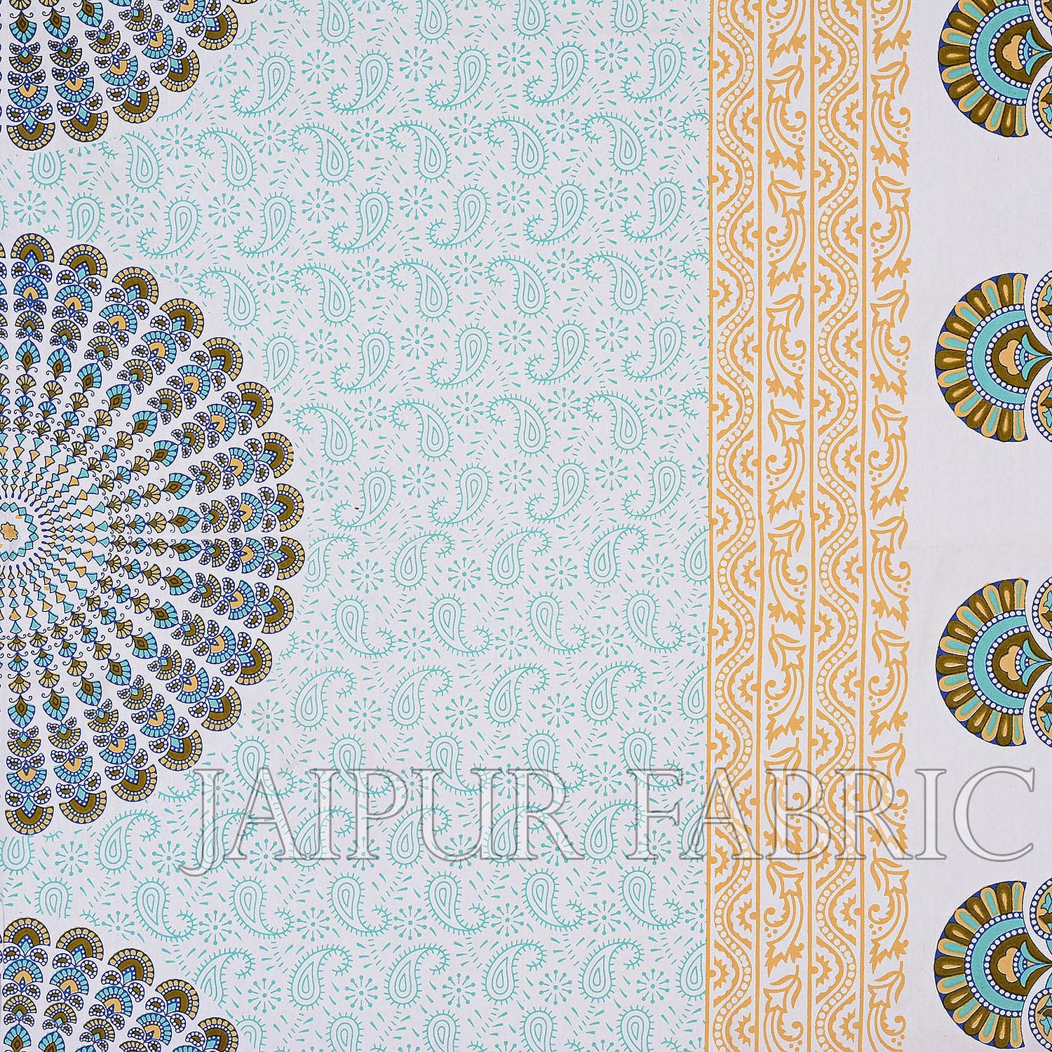 Green Border Sanganeri Printed Cotton Double Bed Sheet