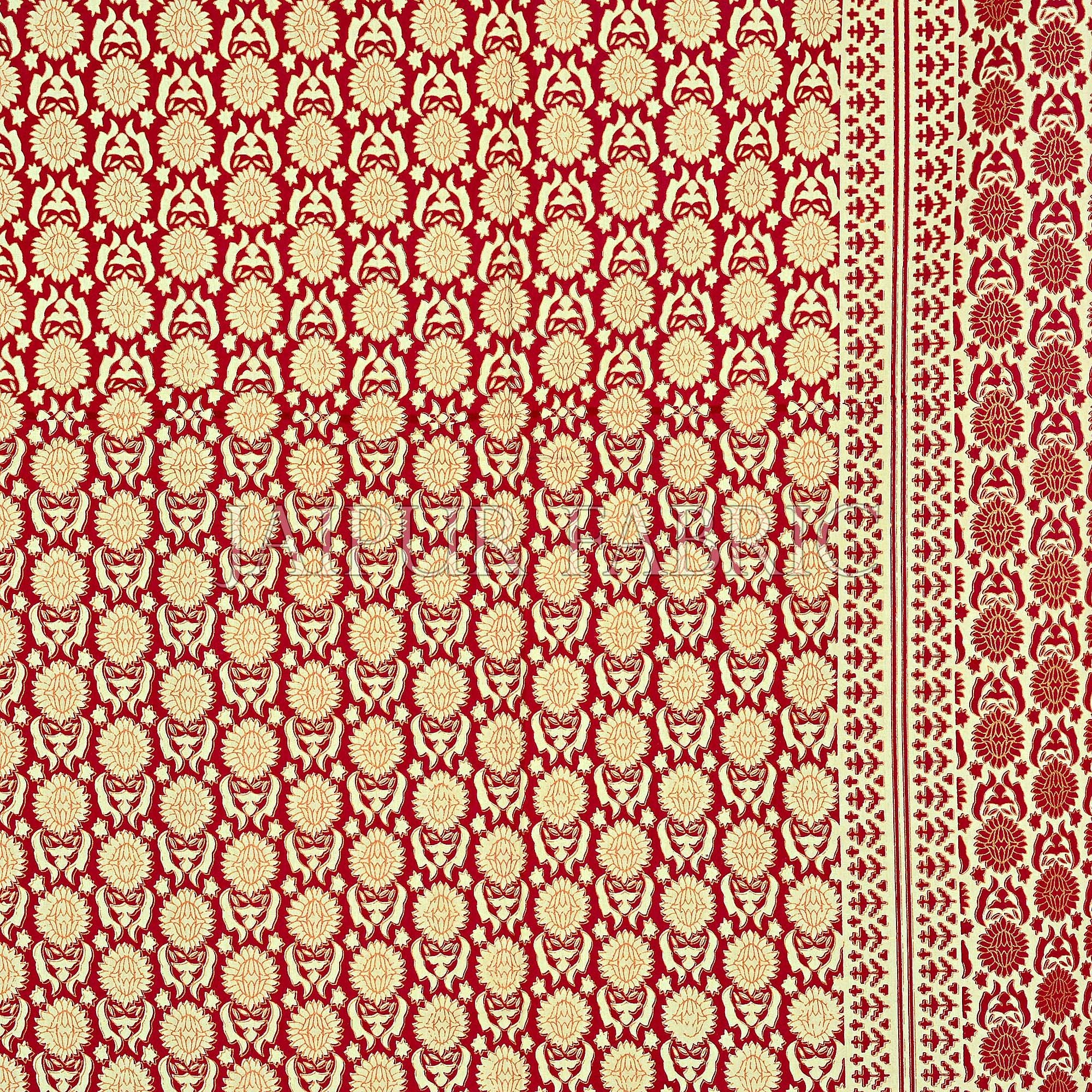 Maroon Border Cream Base Small Floral Pattern With Golden Print Super Fine Cotton Double Bedsheet
