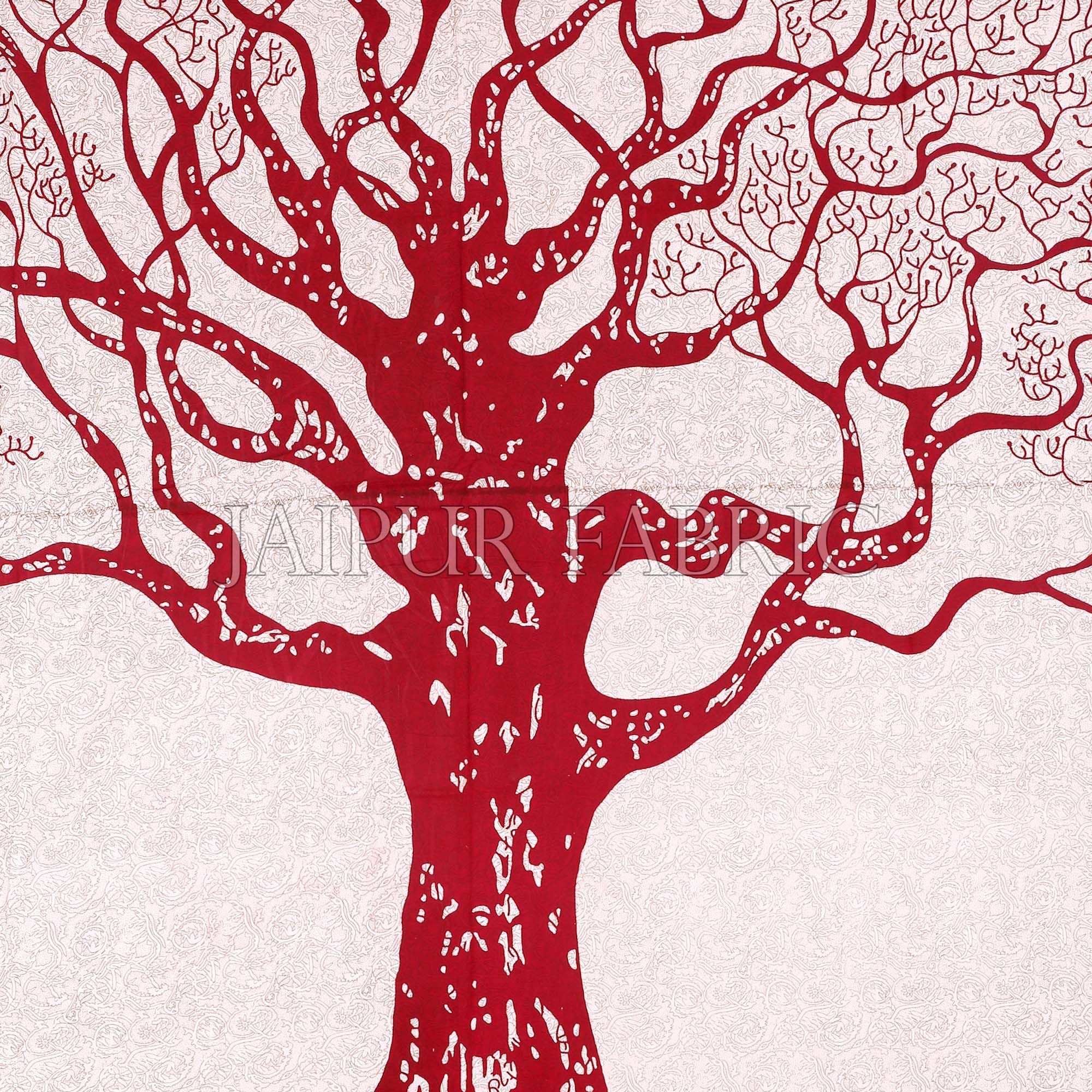 Maroon Border Light Cream base Big Tree Pattern Super Fine Cotton Double Bed Sheet