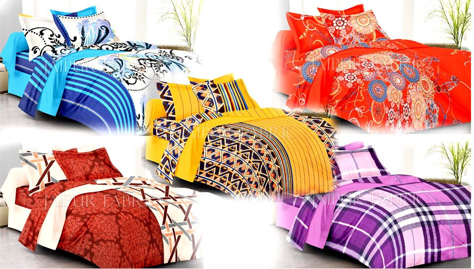 Purple Flower Print Cotton Bedsheet and matching AC Quilt Dohar set