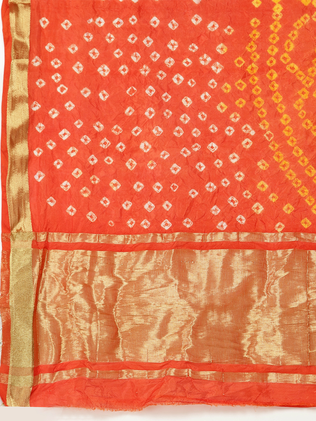 Women Silk Bandhani and Zari Weaving Saree with Unstitched Blouse - Orange