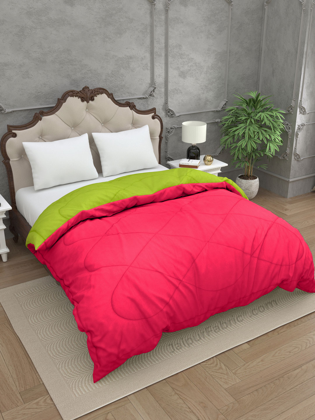 Lemon Green-Pink Double Bed Comforter