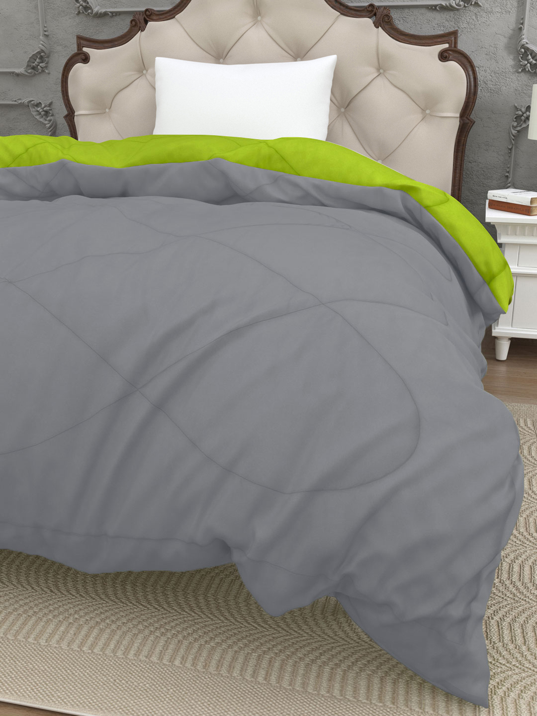 Lemon Green - Dark Grey  Single Bed Comforter
