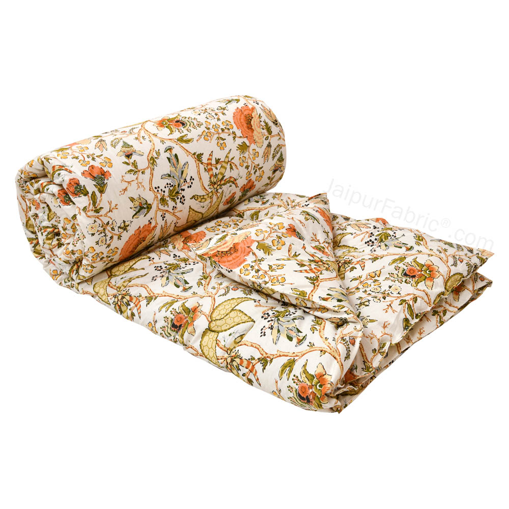 JaipurFabric® Anokhi Print Peachy Floral Bed in a Bag Set of 4