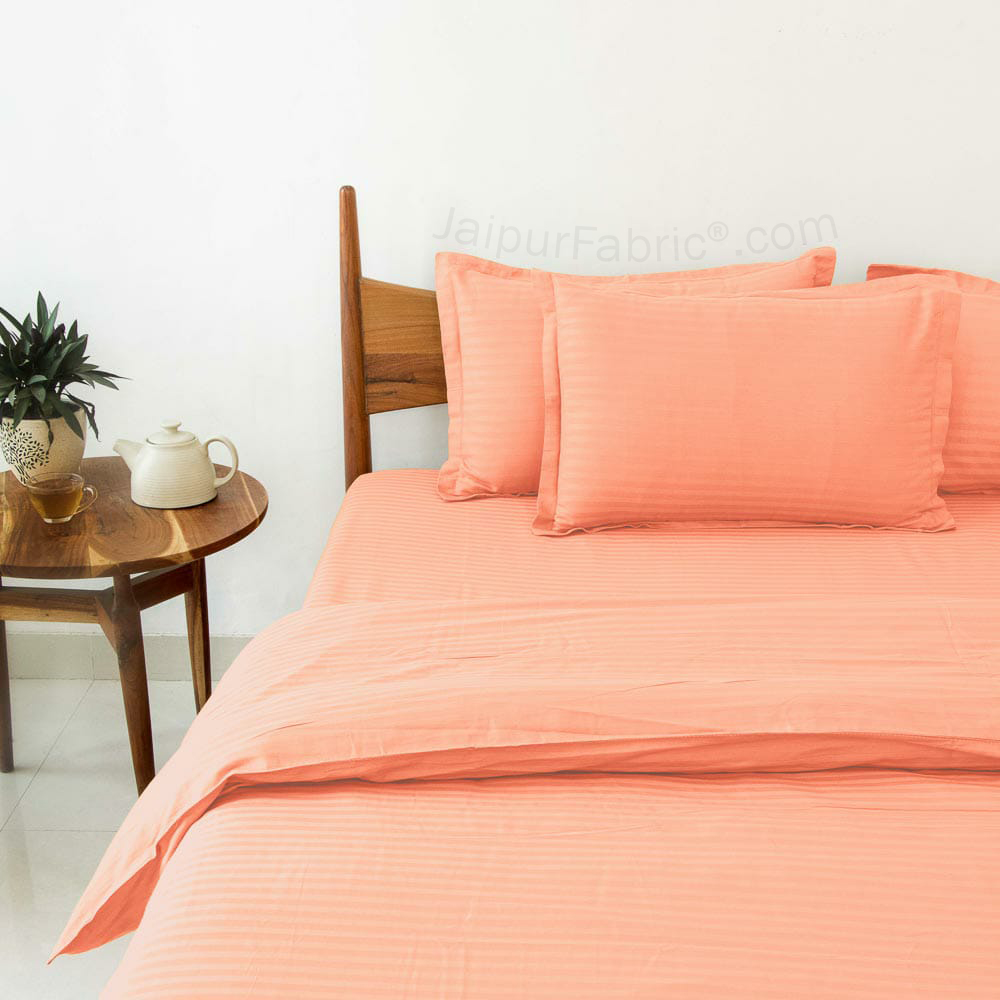 Awesome Light Peach Satin Stripes Matching Bedsheet and Comforter SET of 4 Bed in a Bag