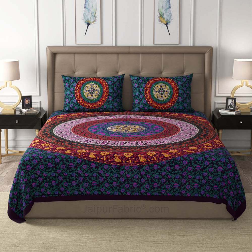 Violet Rangoli Mandala Cotton Double Bedsheet