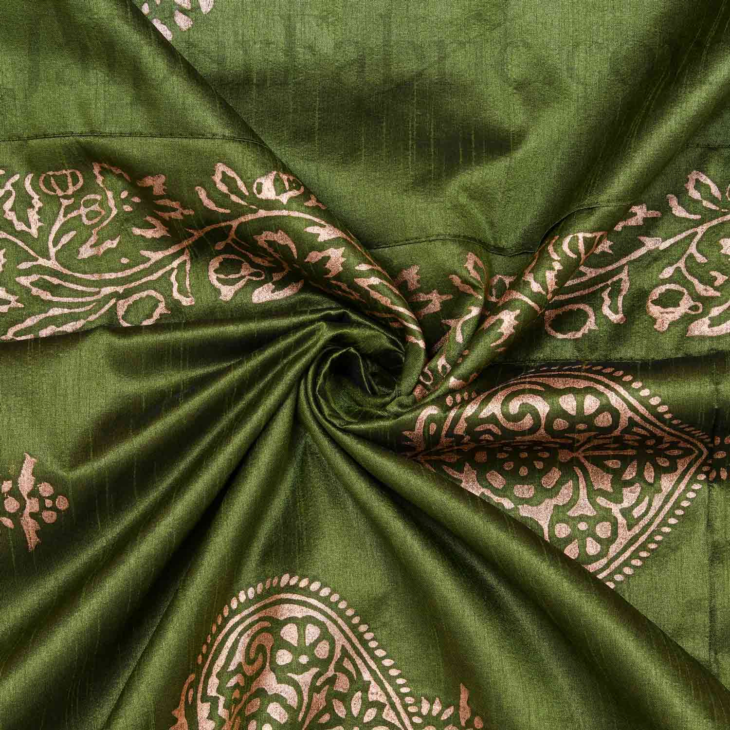 Mahendi Green Base Khadi Print Hand Work Silk Double Bedseet