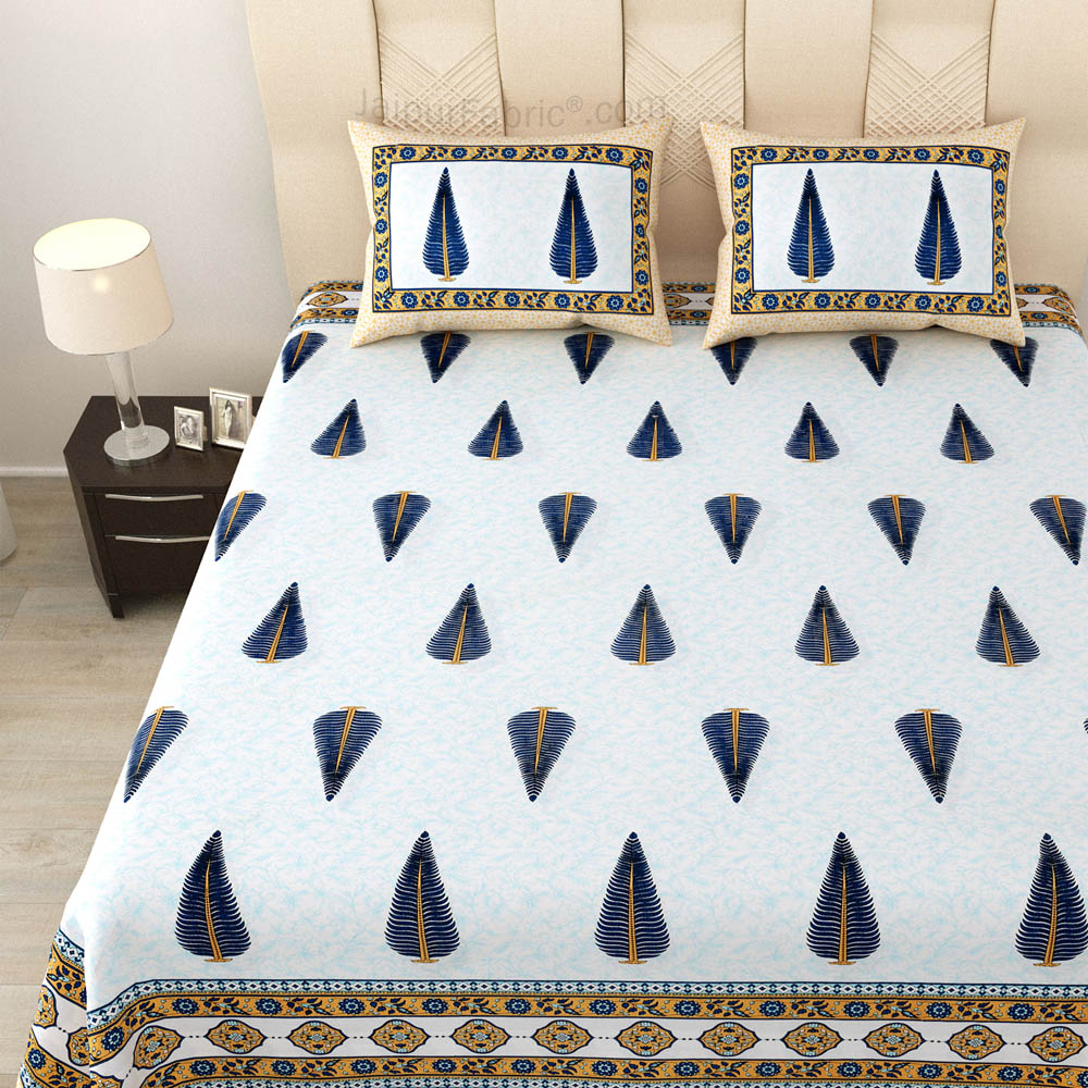 Ethnic Motif Blue Block Print Pure Cotton Double Bedsheet