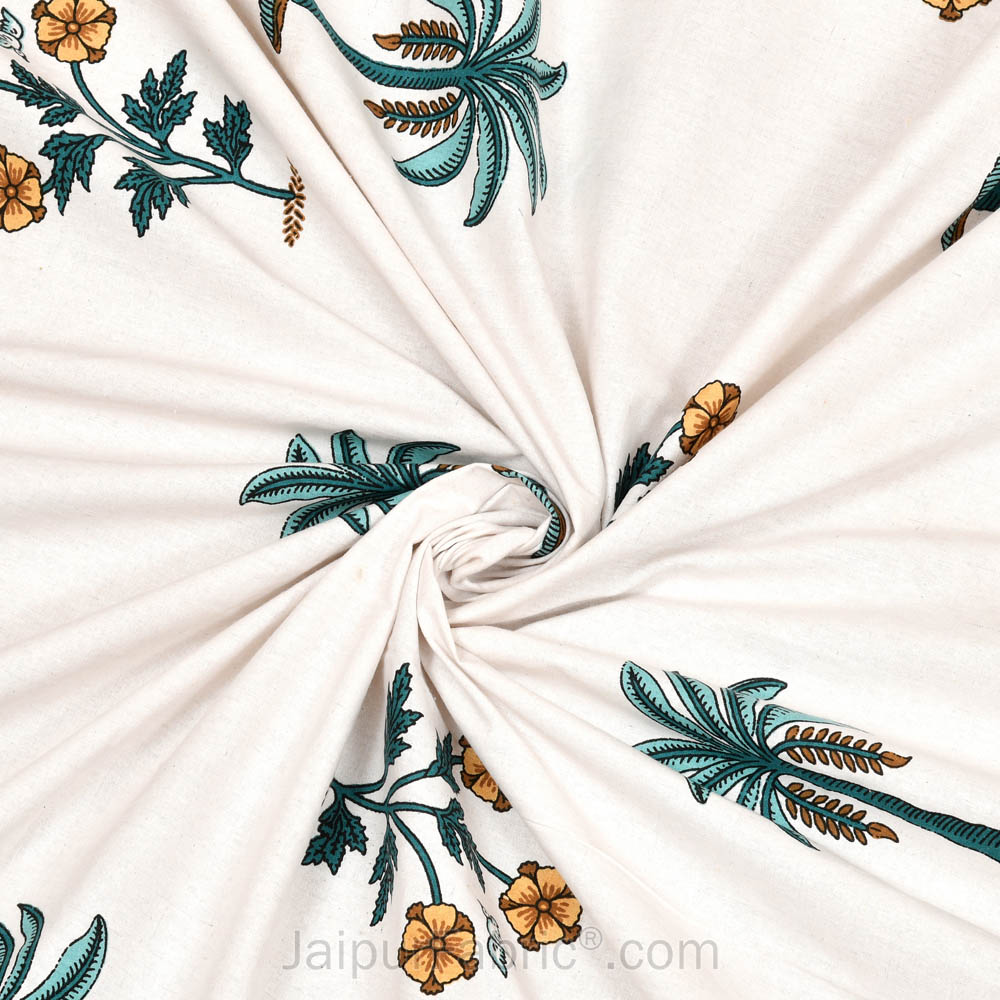 Cultural Mosaic SeaGreen Block Print Pure Cotton Double Bedsheet