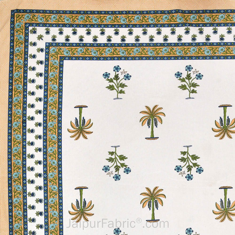 Cultural Mosaic Lemon Block Print Pure Cotton Double Bedsheet