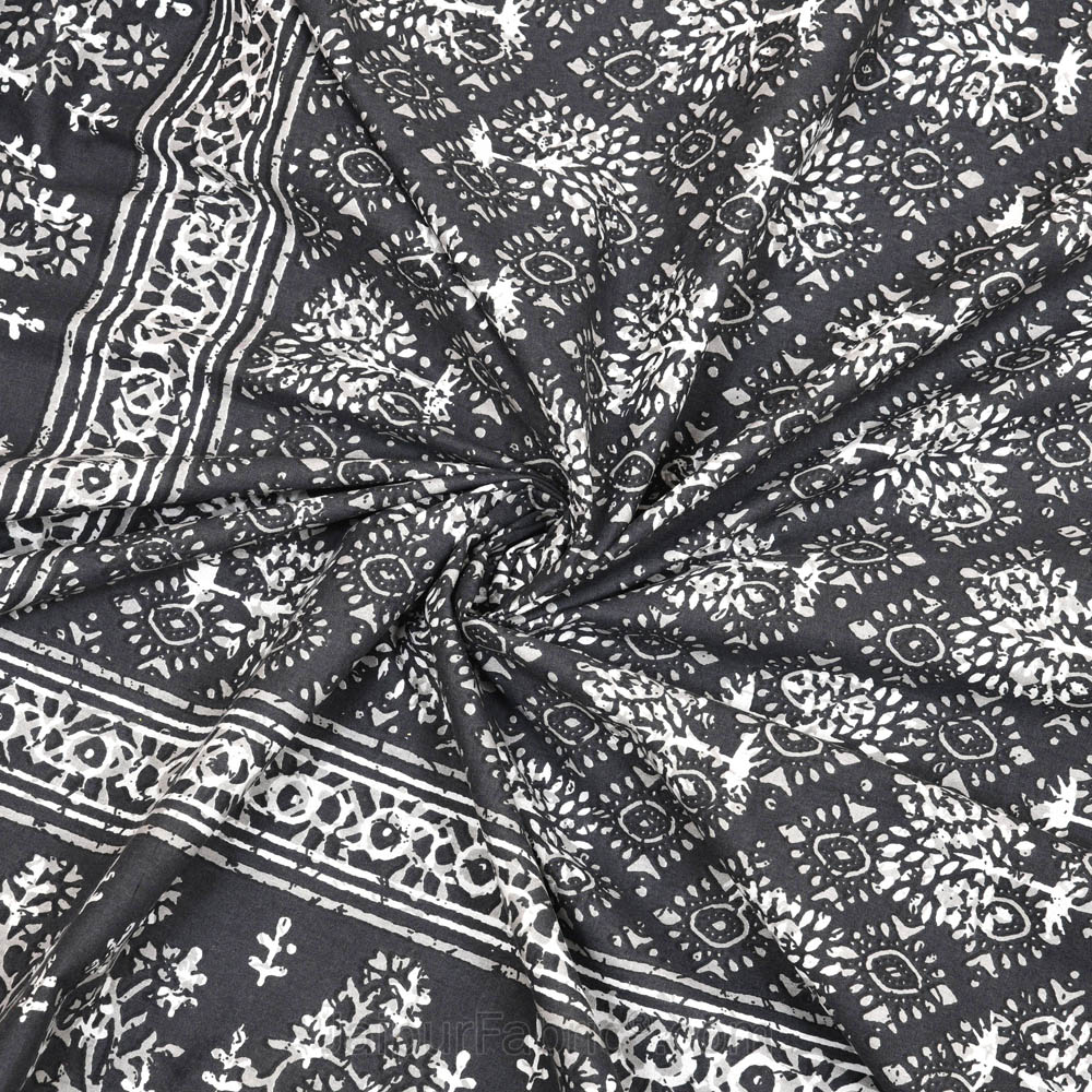 Grey Topiary Dabu Print Jaipuri Double Bedsheet