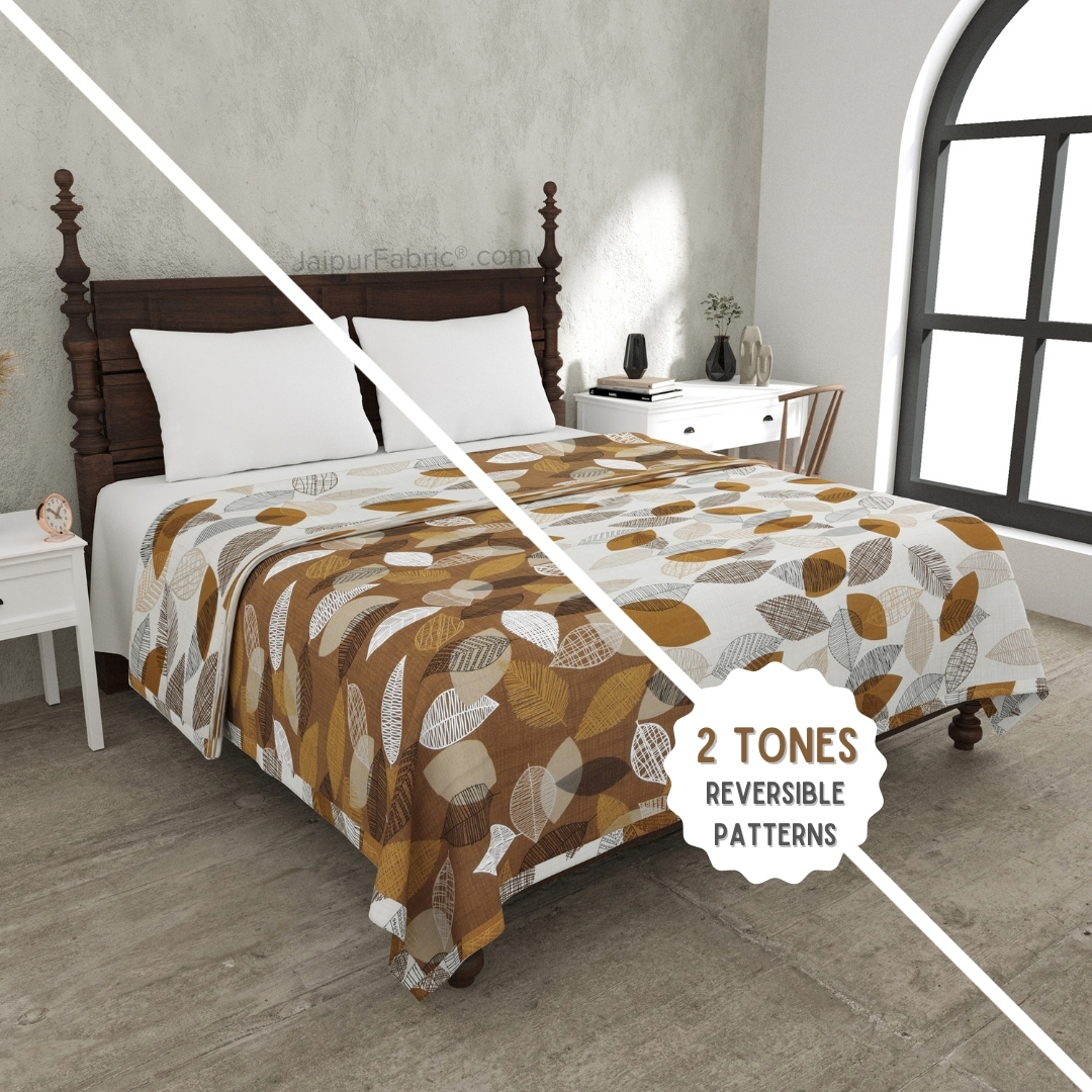 Autumn Fall Sandy Brown Cotton Reversible Double Bed Dohar