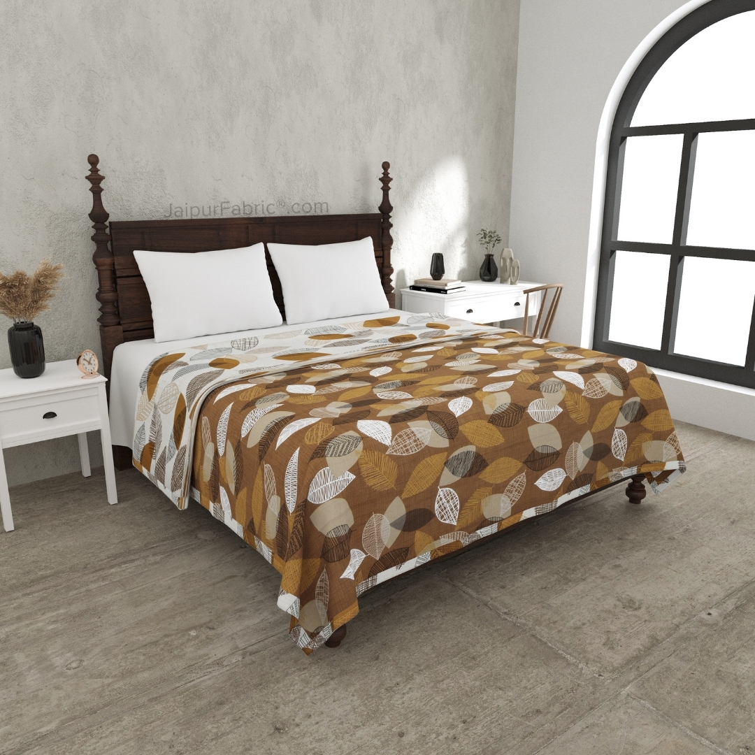 Autumn Fall Sandy Brown Cotton Reversible Double Bed Dohar