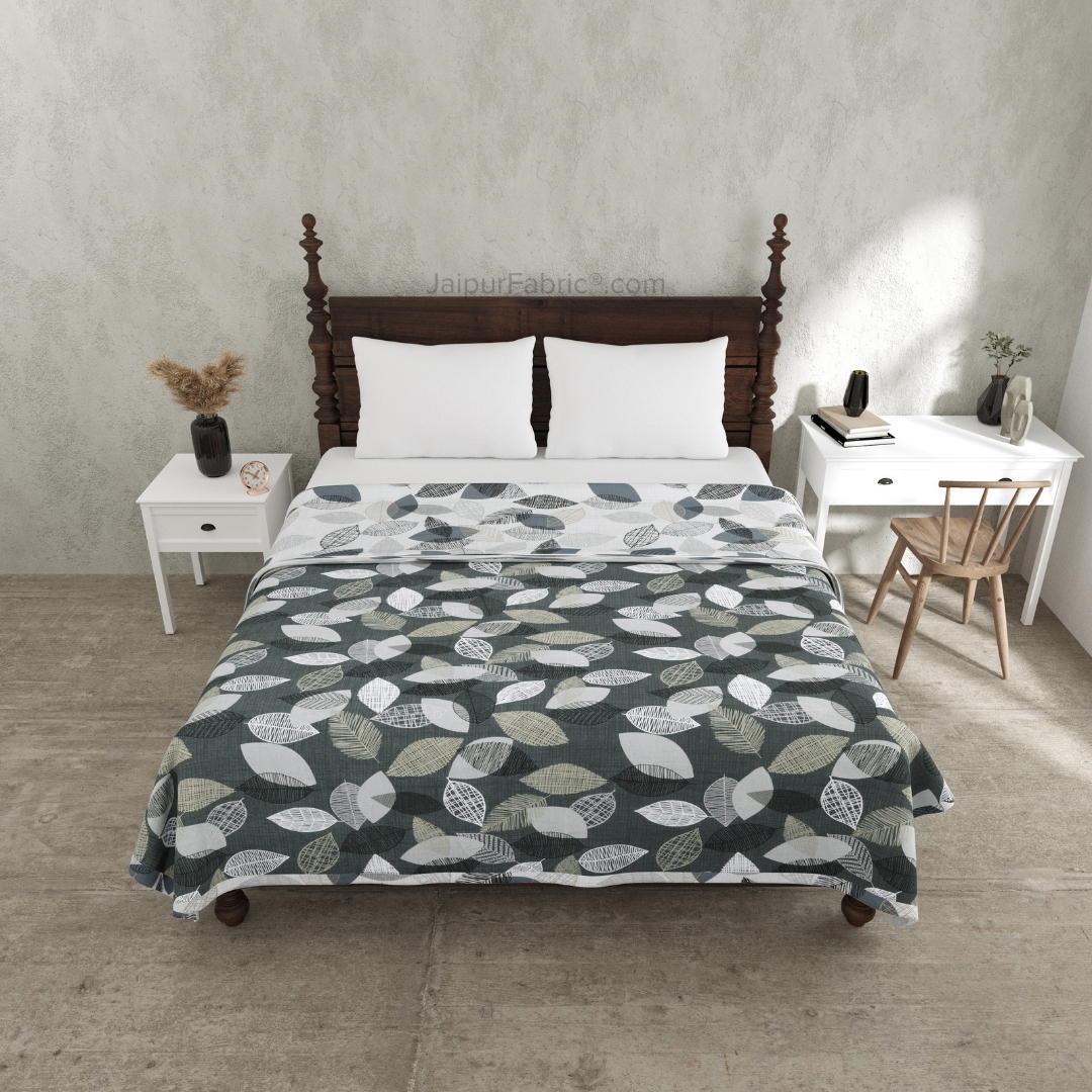 Autumn Fall Grey Cotton Reversible Double Bed Dohar